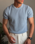 Round Neck Textured Knit T-Shirt – Baby blue